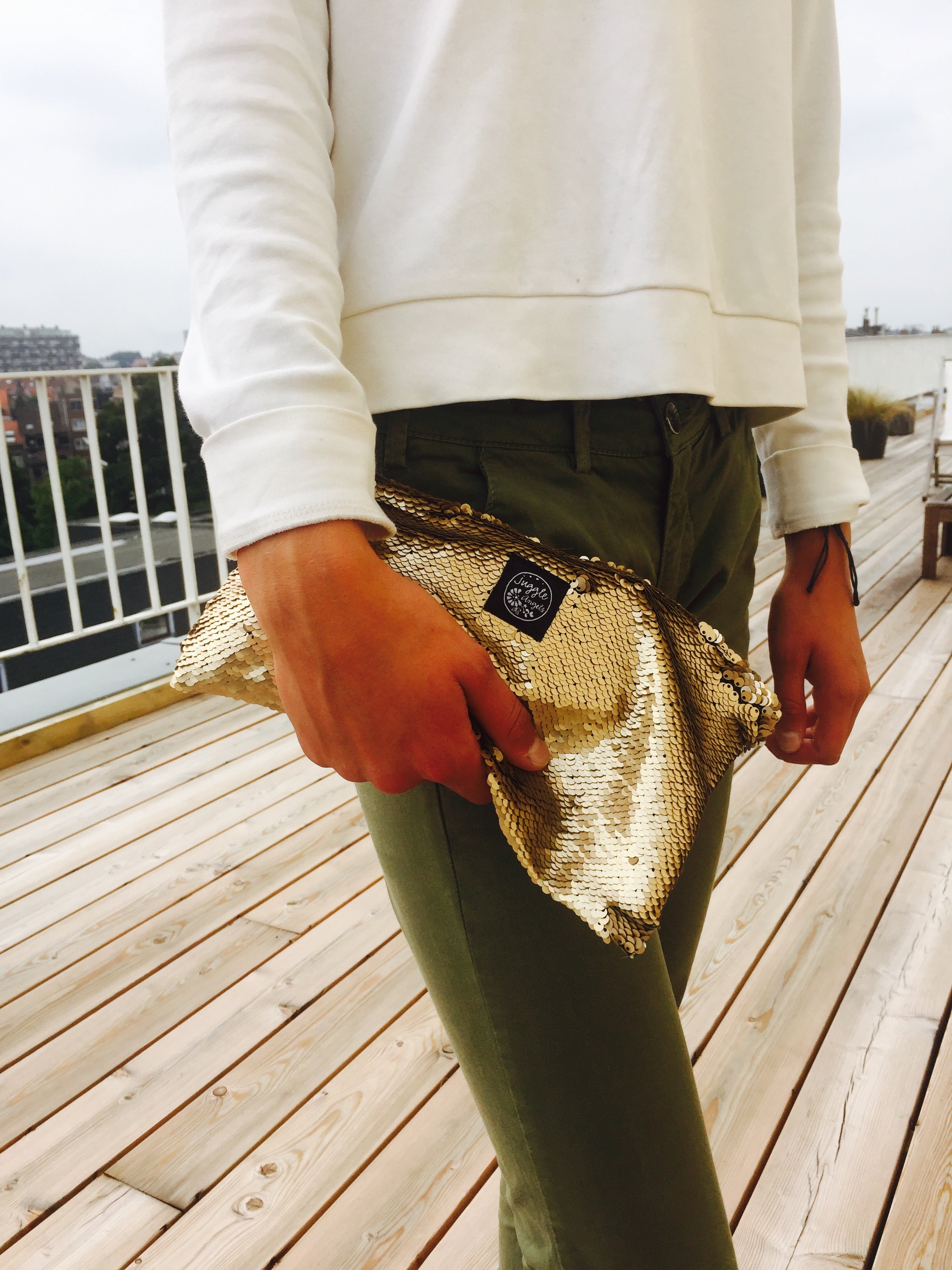 Grey Sequins Clutch Bag