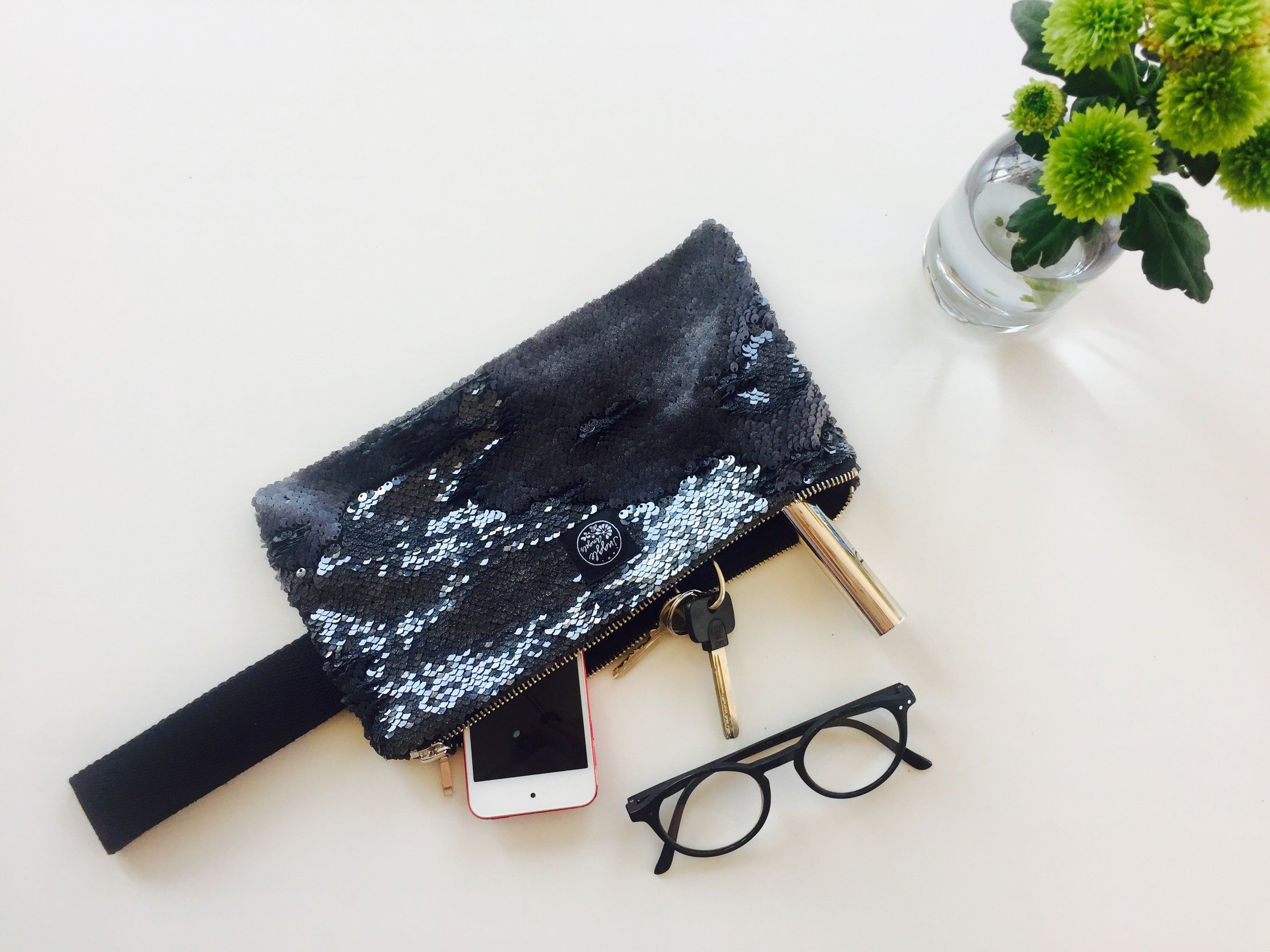 Grey Sequins Clutch Bag