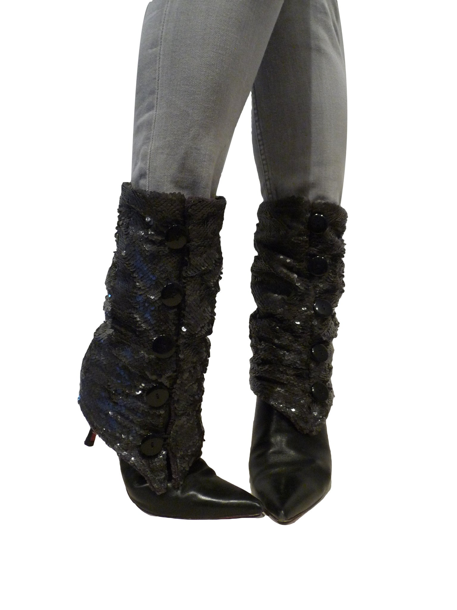 Light Grey Sequins Leg Warmers