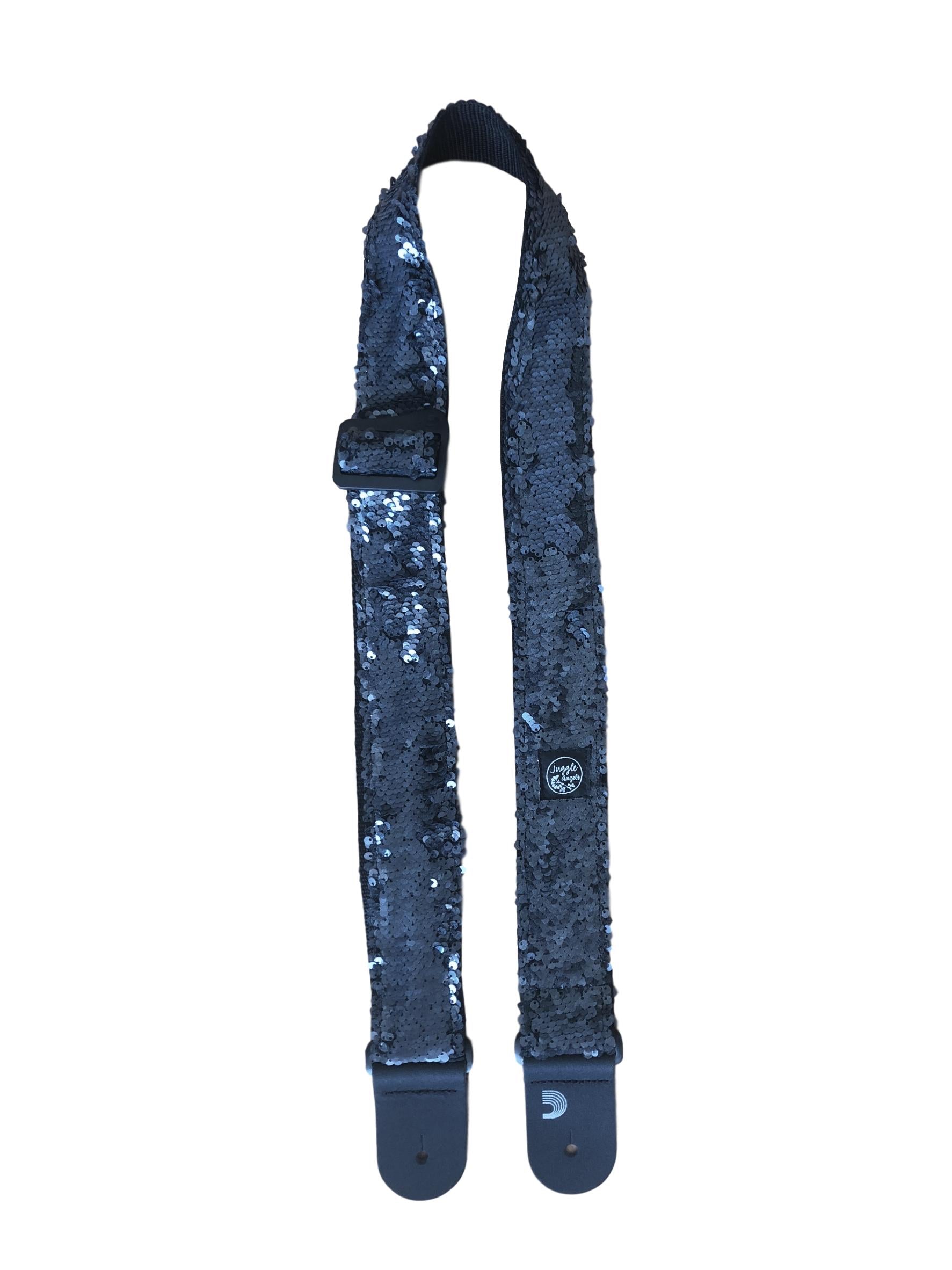 Grey Sequins Blue Guitar Strap