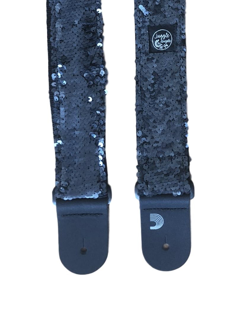 Grey Sequins Blue Guitar Strap