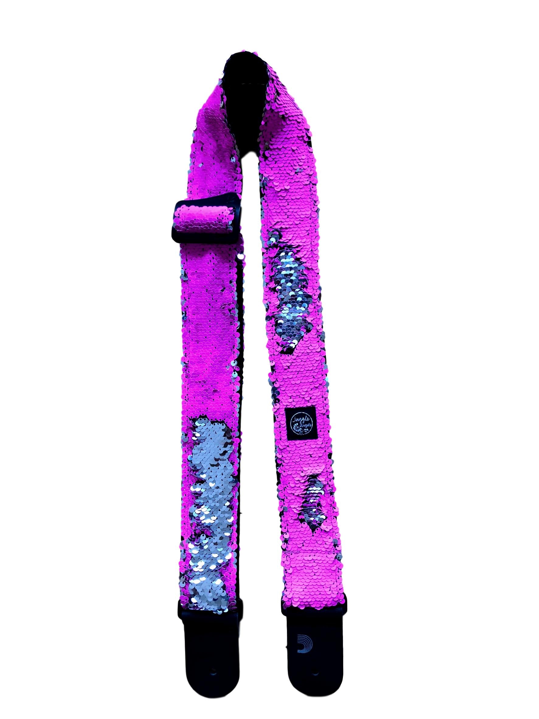Pink Fluo Silver Guitar Strap