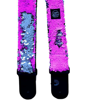 Pink Fluo Silver Guitar Strap