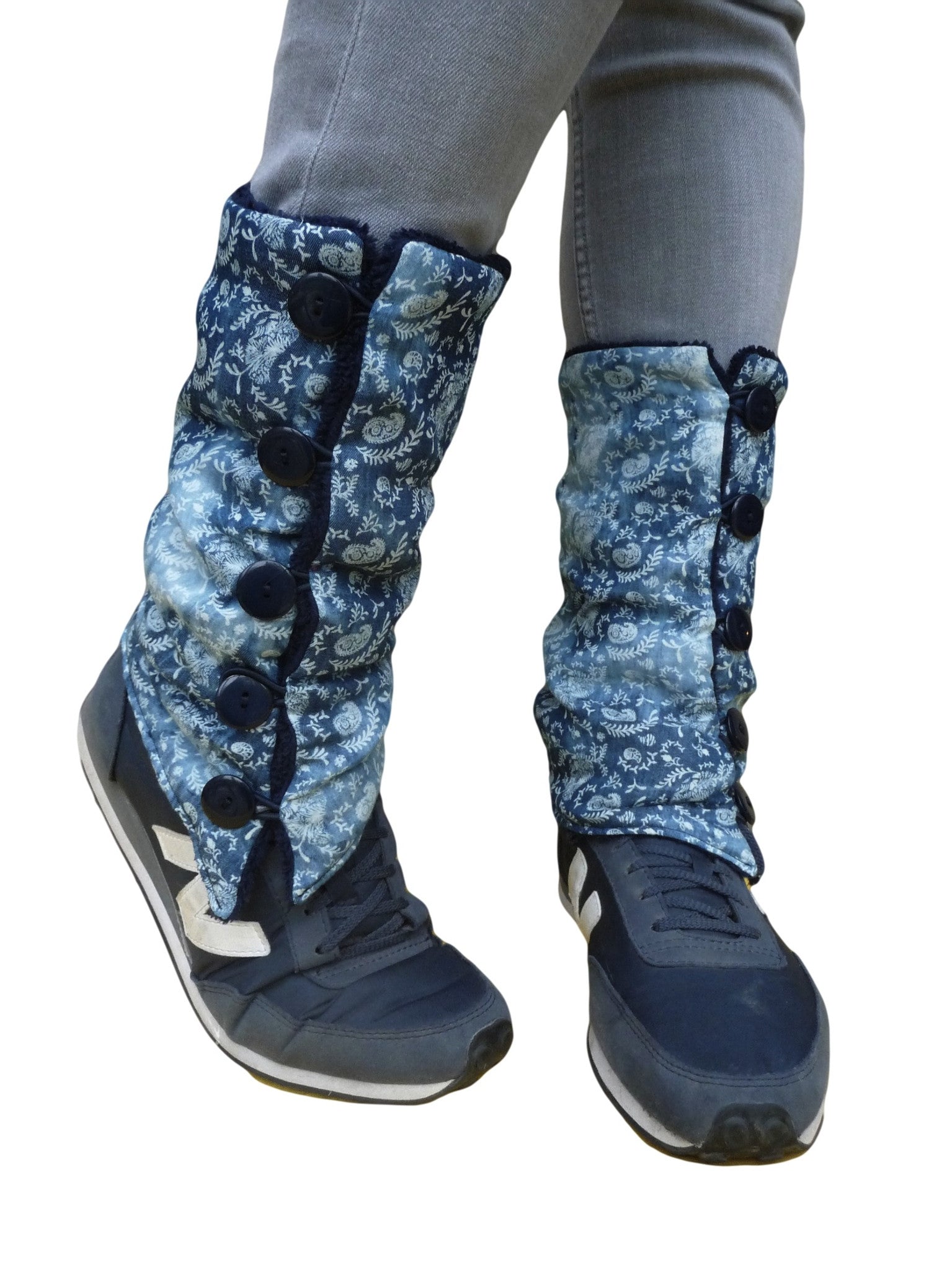 blue denim leg warmers, accessories for shoes, guêtres pour